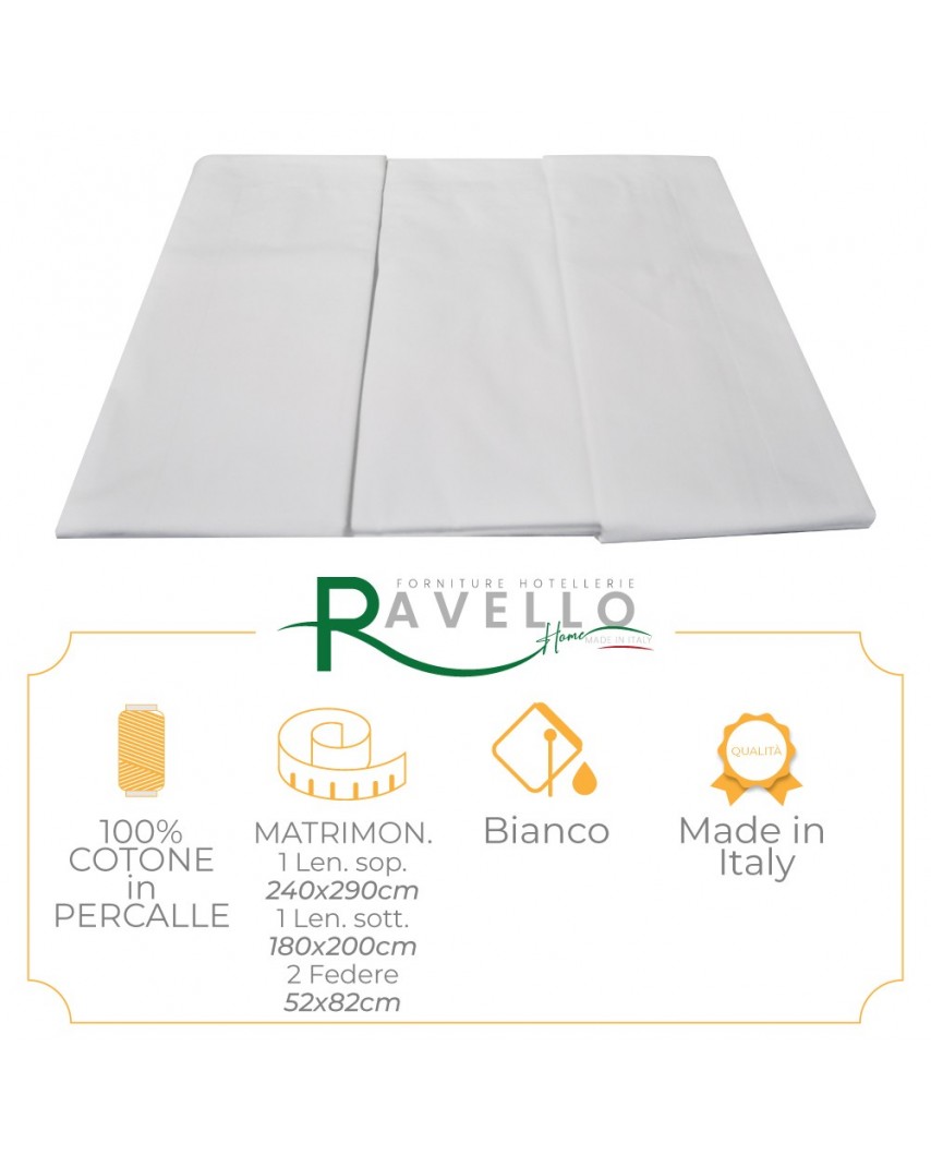 Completo Lenzuola Puro Cotone in Percalle Ravello Home