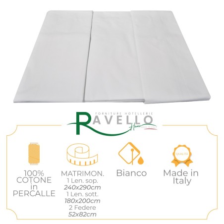 Completo Lenzuola Puro Cotone in Percalle Ravello Home