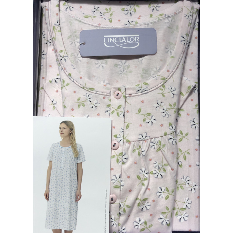 Camicia da notte manica corta in cotone 100% Linclalor