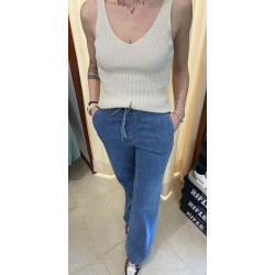 Jeans modello Wide Leg con elastico e cordoncino in vita
