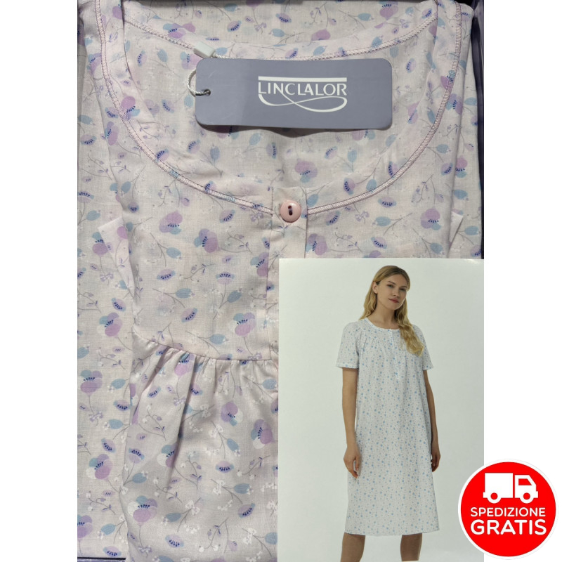 Camicia da notte manica corta in batista di cotone Linclalor donna