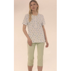 Pigiama manica corta modello serafino con pantalone a pinocchietto in 100% cotone donna Linclalor