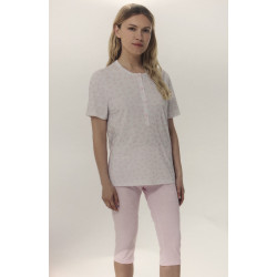 Pigiama manica corta modello serafino con pantalone a pinocchietto in 100% cotone donna Linclalor