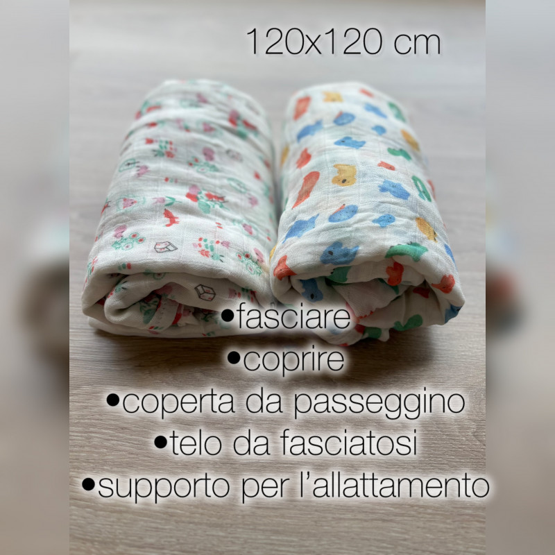 Coperta quadrata neonato/a in cotone e bamboo Ellepi