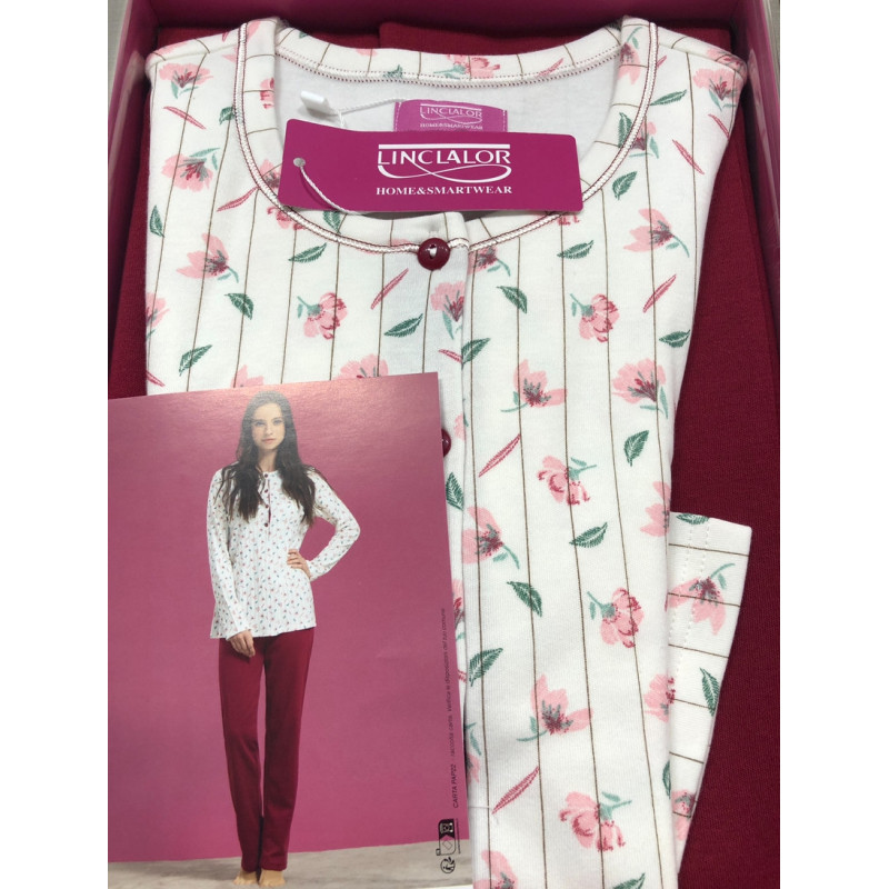 Pigiama serafino manica lunga in 100% cotone caldo Linclalor Donna