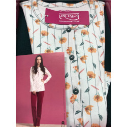 Pigiama serafino manica lunga in 100% cotone caldo Linclalor Donna