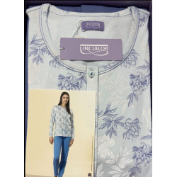 Pigiama serafino manica lunga in 100% cotone caldo Linclalor Donna