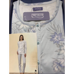 Pigiama serafino manica lunga in 100% cotone caldo Linclalor Donna